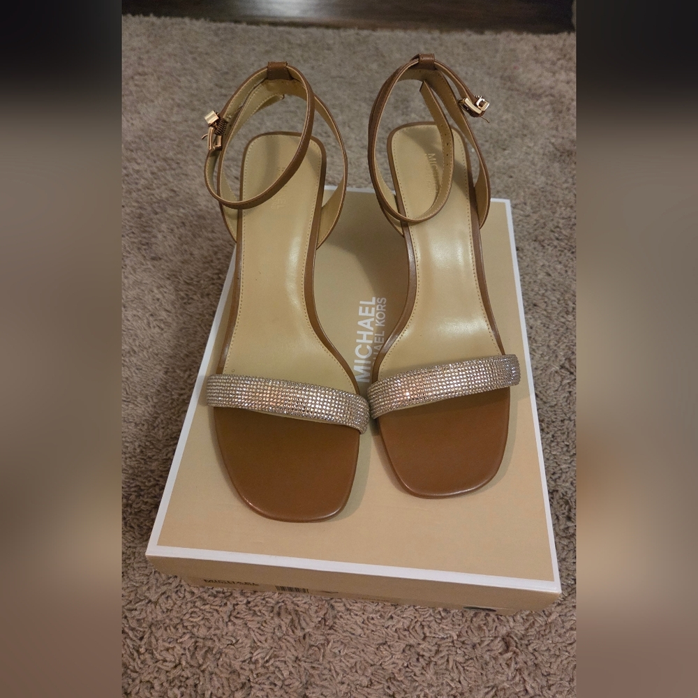 Michael Kors Tan Sandals with Rhinestone Strap
